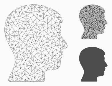 Adam baş profil vektör Mesh 2D model ve üçgen mozaik simge