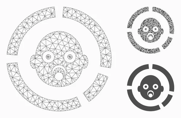 Pasgeboren diagram vector mesh draad frame model en driehoek mozaïek pictogram — Stockvector