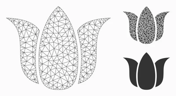 Tulpan blomma vektor mesh nätverk modell och triangel mosaik ikon — Stock vektor