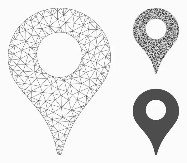 Mapa Marcador Vector Mesh Network Modelo e Triângulo Ícone Mosaico — Vetor de Stock