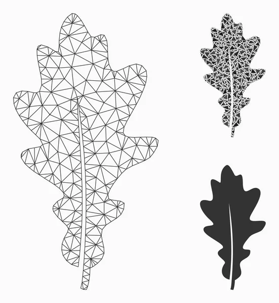 Modèle de cadre de fil de treillis métallique de feuille de chêne et icône de mosaïque de triangle — Image vectorielle