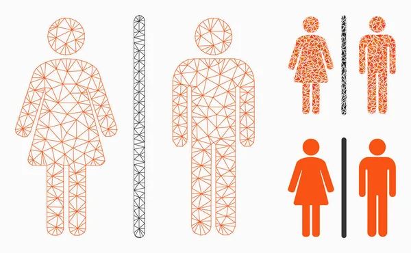厕所矢量网格尸体模型和三角形马赛克图标 — 图库矢量图片