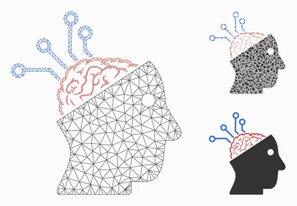 Neuronale Schnittstelle verknüpft Vektorgitterrahmenmodell und Dreieck-Mosaik-Symbol — Stockvektor
