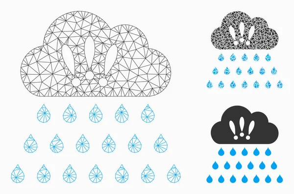 Thunderstorm Rain Cloud Vector Mesh Wire Frame Model and Triangle Mosaic Icon