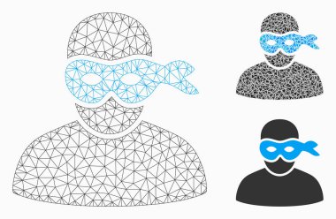 Maskeli hırsız vektör Mesh tel çerçeve modeli ve üçgen mozaik simge