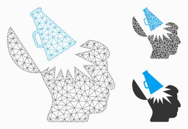 Açık beyin Megafon vektör mesh ağ modeli ve üçgen mozaik simge