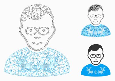 Nerd Guy vektör Mesh karkas model ve üçgen mozaik simge