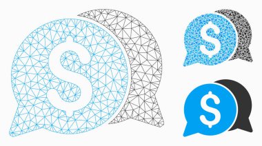 Para mesajları vektör Mesh tel çerçeve modeli ve üçgen mozaik simge