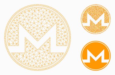 Monero Coin vector Mesh tel çerçeve modeli ve üçgen mozaik simge