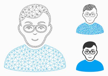 Nerd Man vector Mesh 2D model ve üçgen mozaik simge