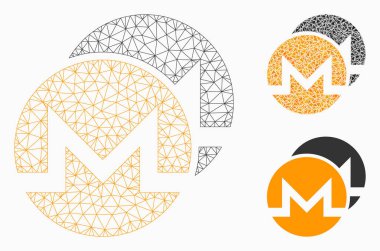 Monero Coins vektör Mesh tel çerçeve modeli ve üçgen mozaik simge