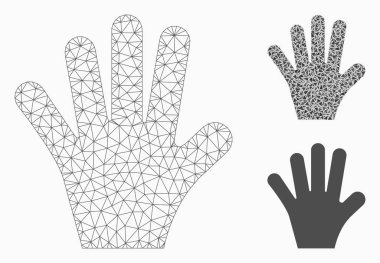 Palm Fingers vektör Mesh karkas model ve üçgen mozaik simge