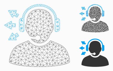 Operatör cevabı konuşma vektörü Mesh tel çerçeve modeli ve üçgen mozaik simgesi