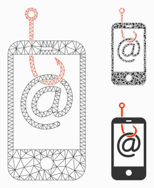Smartphone e-posta phishing vector Mesh tel çerçeve modeli ve üçgen mozaik simge
