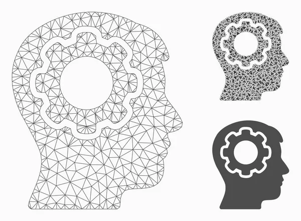 Mente Engrenagem Vetor Rede Modelo e Triângulo Mosaico Ícone — Vetor de Stock