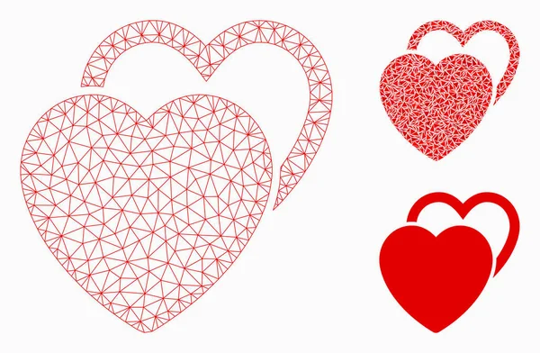 Love Hearts Vector Mesh Wire Frame Modelo e Triângulo Ícone Mosaico — Vetor de Stock