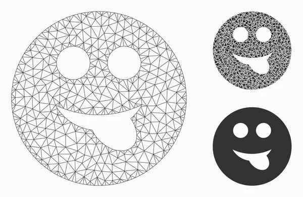 Zunge Smiley Vektor Mesh 2d Modell und Dreieck Mosaik-Symbol — Stockvektor