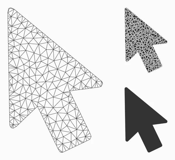Puntero de ratón Vector Malla Alambre Modelo y Triángulo Icono de Mosaico — Vector de stock