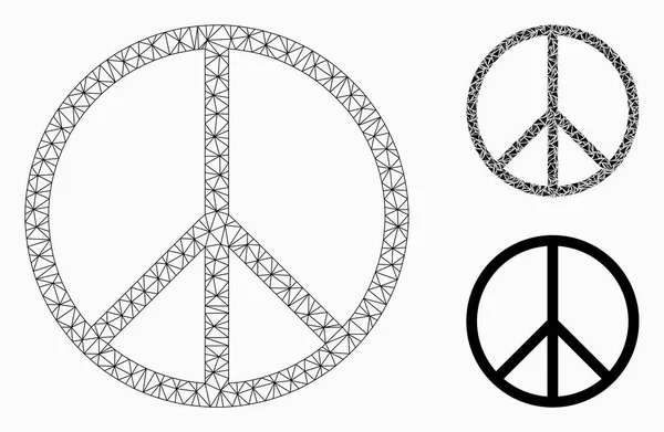 शांति प्रतीक वेक्टर मेष वायर फ्रेम मॉडल और त्रिभुज मोज़ेक प्रतीक — स्टॉक वेक्टर