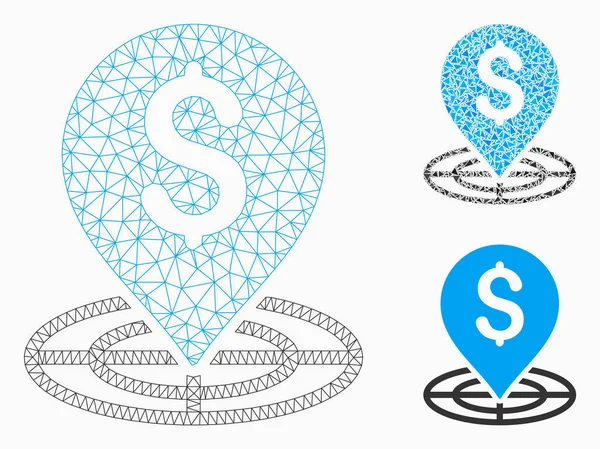 Modelo de red de malla vectorial objetivo de dinero y icono de mosaico de triángulo — Vector de stock