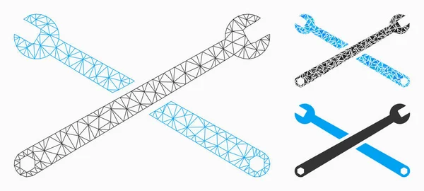 Schraubenschlüssel Vektornetzwerk Modell und Dreieck Mosaik-Symbol — Stockvektor