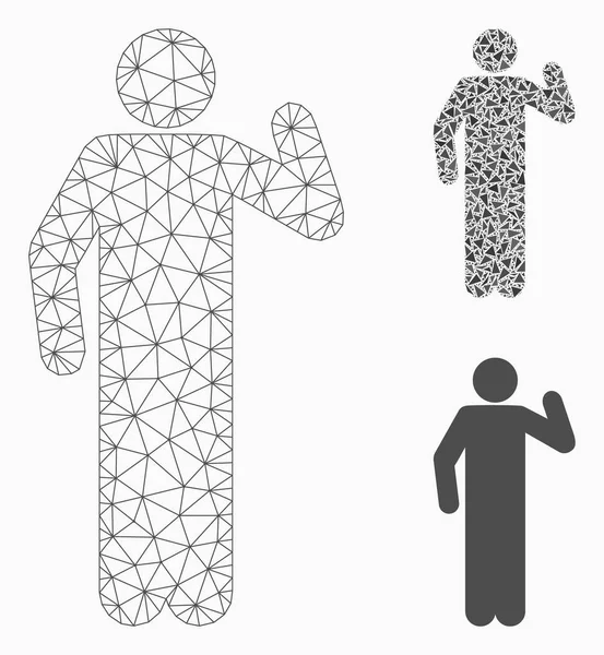 Görüş poz vektör Mesh karkas model ve üçgen mozaik simge