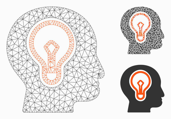 Idea Bulb Vector Mesh Carcass Model and Triangle Mosaic Icon