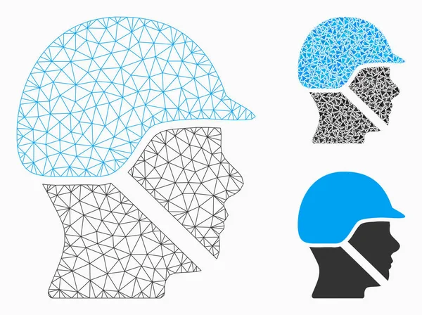 Soldier kask vektör Mesh karkas model ve üçgen mozaik simge