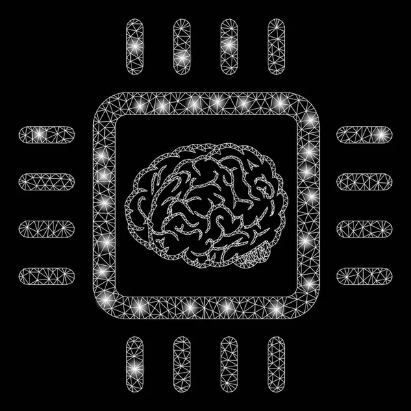 Puce neurale 2D de maille lumineuse avec des taches de lumière — Image vectorielle