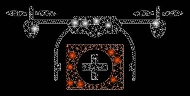 Işık Spotlar ile parlak Mesh tel çerçeve tıbbi drone