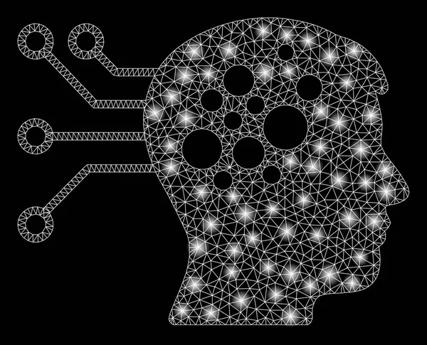 Marco de alambre de malla de llamarada Enlaces neuronales de la computadora con puntos de llamarada — Vector de stock