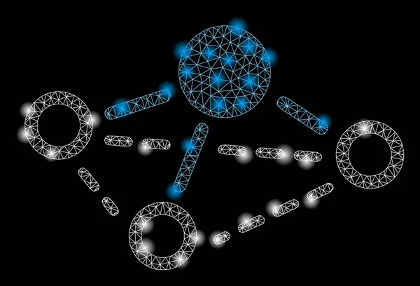 Molecola con telaio in rete metallica a razzo con macchie di razzo — Vettoriale Stock
