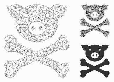 Domuz Ölüm Vektör Örgü Tel Çerçeve Modeli ve Üçgen Mozaik Simgesi