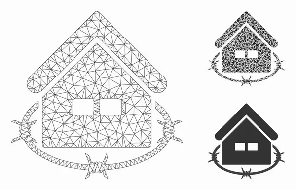 감옥 건물 벡터 메쉬 2d 모델 및 삼각형 모자이크 아이콘 — 스톡 벡터