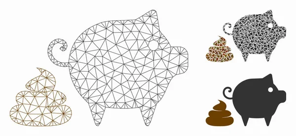 Varkensstront Vector Mesh Carcass Model en Driehoek Mozaïek Ikoon — Stockvector