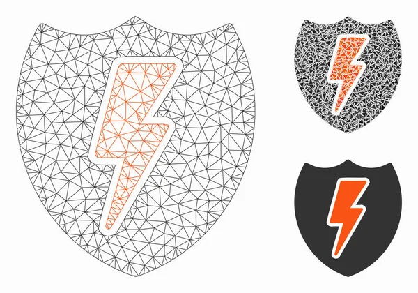 Power Shield wektor Mesh drut model ramy i Trójkąt mozaika ikona — Wektor stockowy