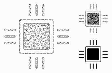 İşlemci Vektör Örgü 2d Model ve Üçgen Mozaik Simgesi