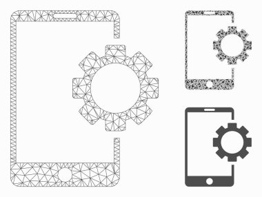 Telefon Kurulum Dişli Vektör Örgü Tel Çerçeve Modeli ve Üçgen Mozaik Simgesi
