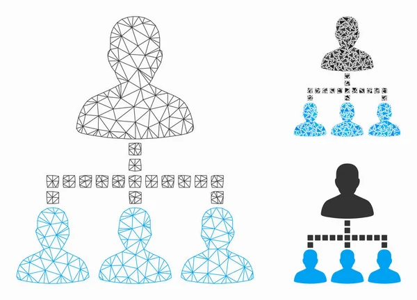 Ієрархія людей Векторна сітка дротяних каркасних моделей і трикутник мозаїка значок — стоковий вектор