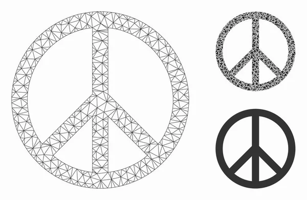 Peace Vector Mesh Karkasse Modell und Dreieck Mosaik-Symbol — Stockvektor