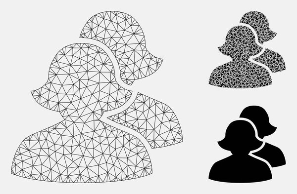 Women Vector Mesh Wire Frame Model and Triangle Mosaic Icon