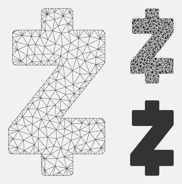 Zcash Vektor-Drahtgitterrahmenmodell und Dreieck-Mosaik-Symbol — Stockvektor