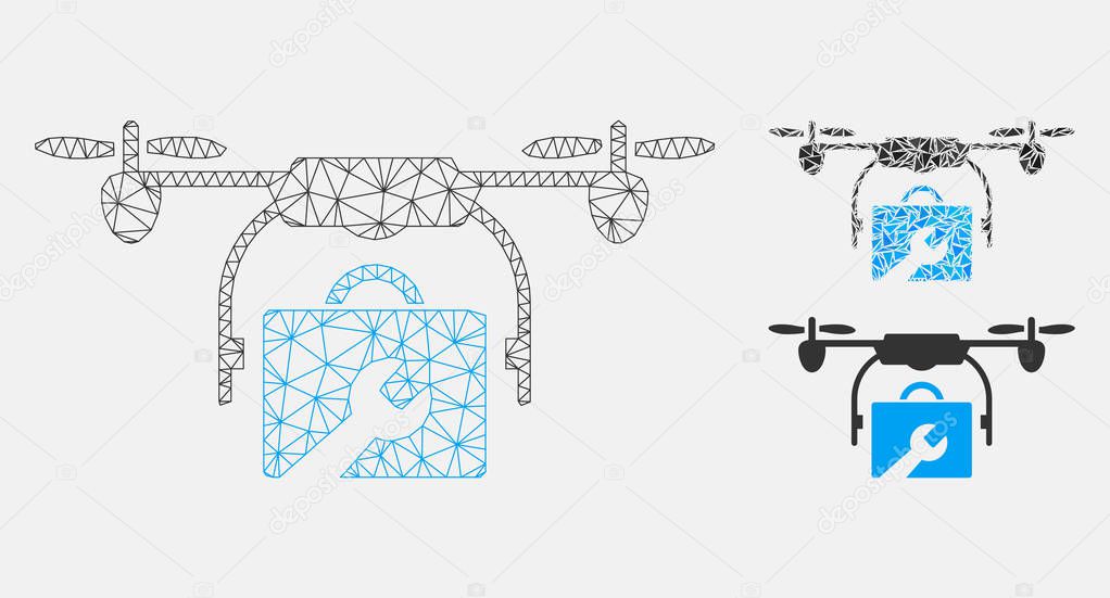 Service Drone Vector Mesh Carcass Model and Triangle Mosaic Icon