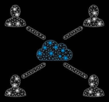 Işık Lekeleri ile Parlak Örgü Tel Çerçeve Bulut İnsanlar Bağlantılar