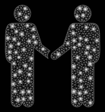 Flash Spotlar ile Parlayan Örgü Ağ Kişiler El Sıkışma