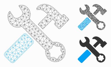 Çekiç ve anahtar vektör Mesh karkas model ve üçgen mozaik simge