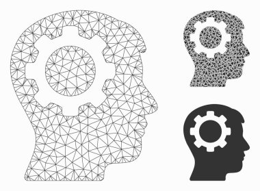 Zeka Dişli Vektör Örgü Ağ Modeli ve Üçgen Mozaik Simgesi