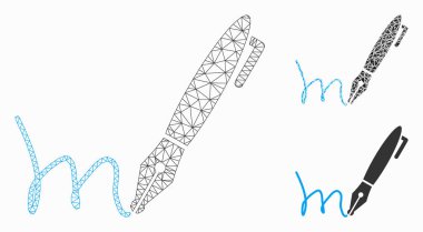 Kalem İmza Vektör Örgü 2d Model ve Üçgen Mozaik Simgesi