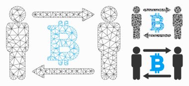 Kişiler Değişimi Bitcoin Vektör Örgü Tel Çerçeve Modeli ve Üçgen Mozaik Simgesi