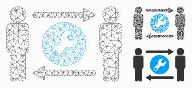 Kişiler Araçları Değişimi Vektör Örgü Karkas Modeli ve Üçgen Mozaik Simgesi